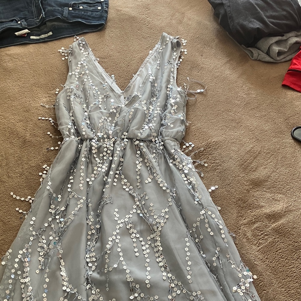 Elegant Gray Sequin Mini Dress